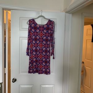 Rayon spandex floral dress with open arm sleeves